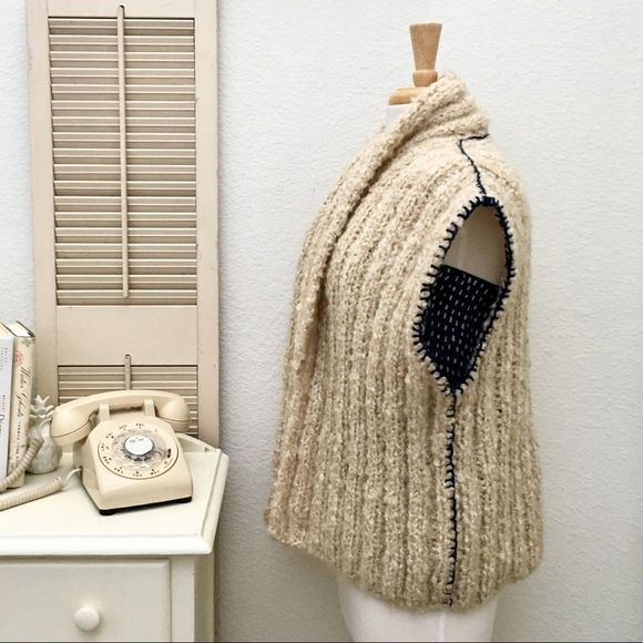 Hand Knit Boxy Sweater Vest, Blanket Stitched Trim - Picture 3 of 7